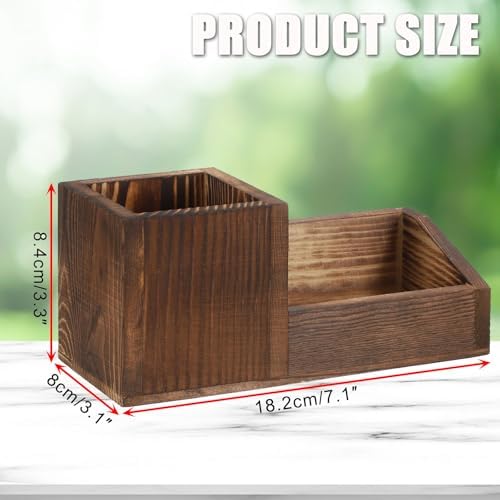 Hipiwe Vintage Wood Business Card Holder Stand for Desk with Pen Pencil Cup