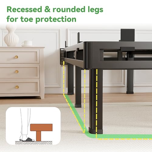 Queen Bed Frame, 16 inch Metal Bed Frame & Box Spring 2 in 1 Design