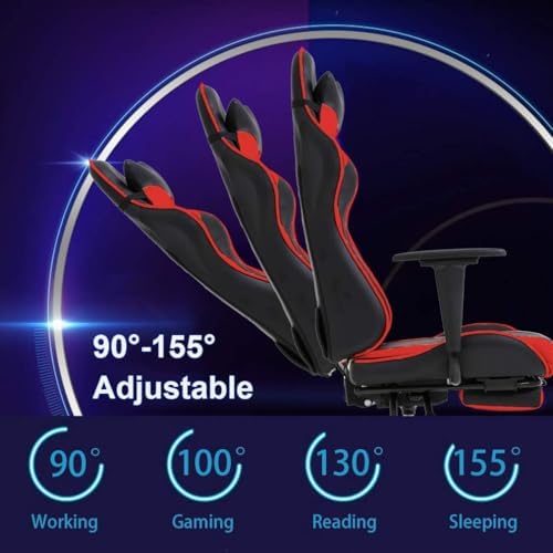 PC Gaming Chair with Footrest, Ergonomic Home Office Chair with Lumbar Support & Headrest Pillow, Red