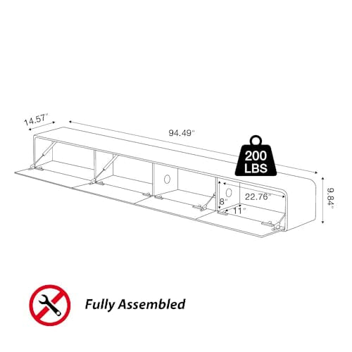 94" Fully Assembled Wood Floating TV Stand, Walnut and White