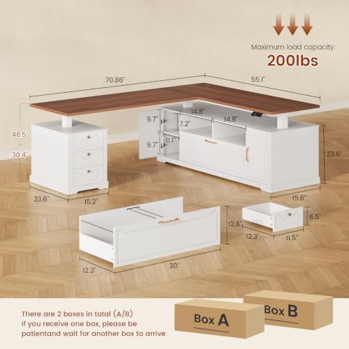 70.9" x 55" L Shaped Standing Desk with 4 Drawers, Electric Executive Desk