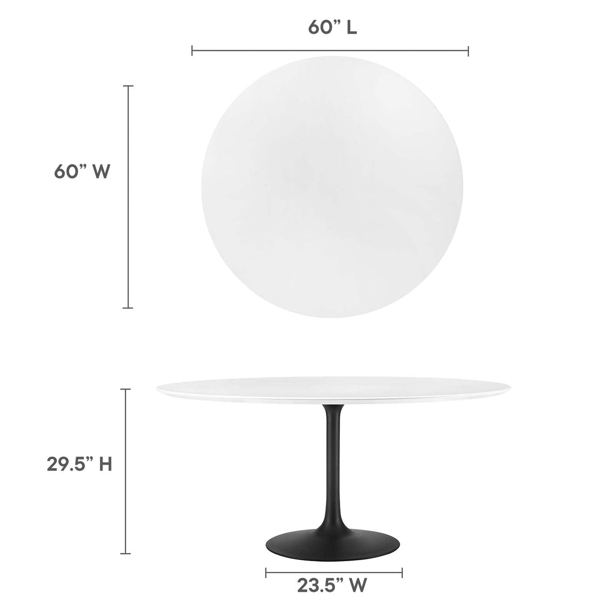 60" Round Wood Dining Table, White Top, Black Base