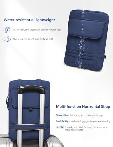 HYZUO 13.3-14 Inch Puffy Laptop Case Sleeve Padded Handbag, Navy Blue