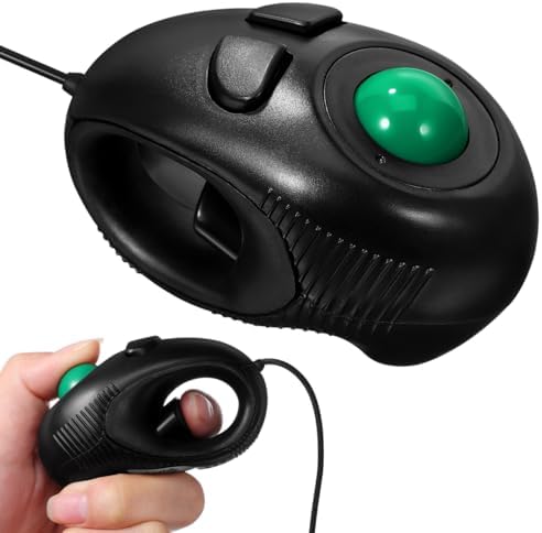 Wired Handheld Trackball Mouse, Mini Finger Mouse, Black