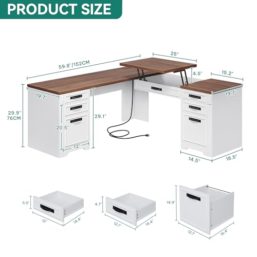 L Shaped Executive Desk with Lift Top & Drawers