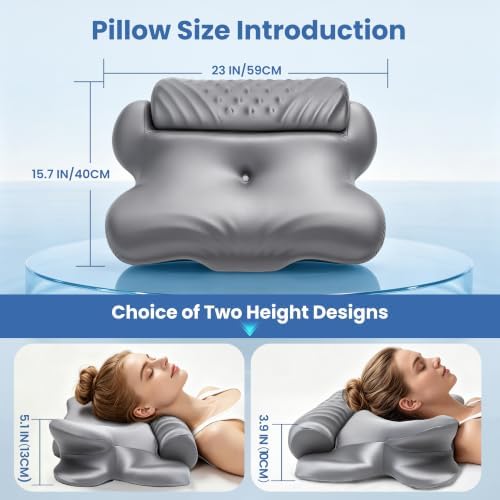 Cervical Pillow for Neck Pain Relief, 2-in-1 Orthopedic Neck Support Pillow for Sleeping, Cooling Ergonomic Contour Memory Foam Pillow for Side Back Sleepers, Adjustable with Detachable Roll