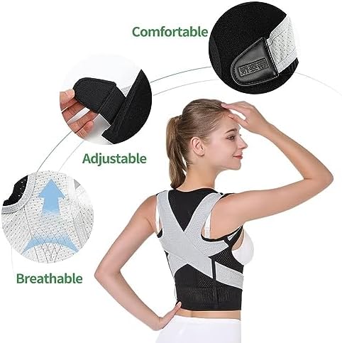 Adjustable Back Posture Corrector for Women and Men Breathable Back Support Brace Concealed Back Straigh(Gray Medium)