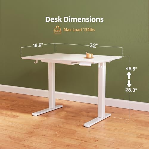 INNOVAR Glass Standing Desk with Drawers 32 x 19 Inch Super White