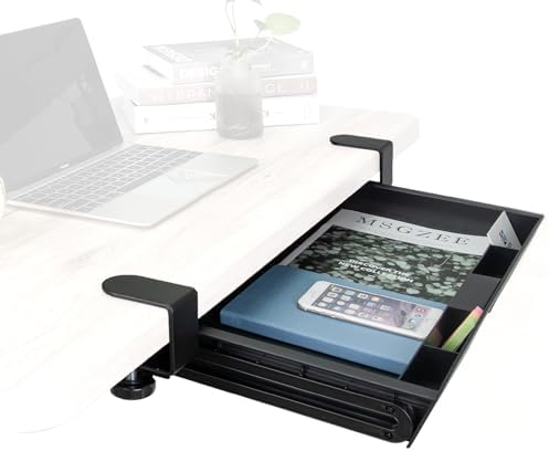 EHO Under Desk Slide-Out Storage Drawer, Large 20" x 11.8" Clamp-On Pull-Out Organizer with Adjustable Height, Space-Saving Tray for Office Supplies and Accessories, TAA-Compliant