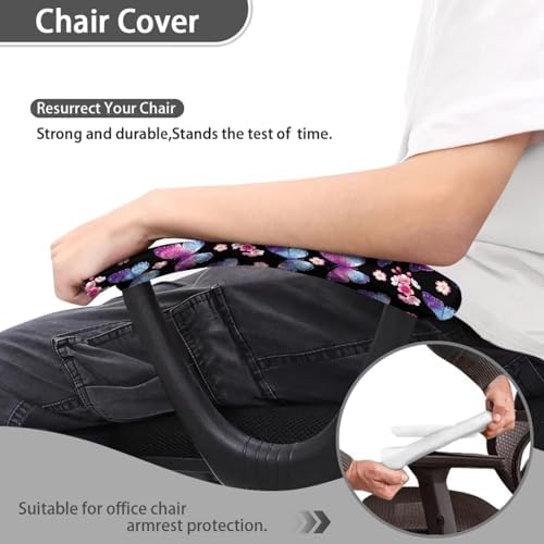 Office Chair Armrest Slipcovers Covers 2Pcs/Set Butterfly Cherry Blossom Print Soft Stretchy Computer Chair Arm Rest Cover Universal Fits Rotating Desk Gaming Chairs, Home Decor