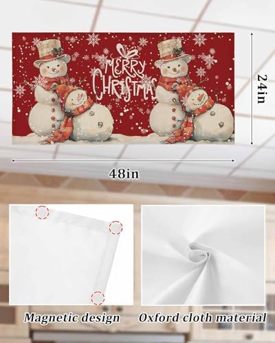 Snowman Red Magnetic Fluorescent Light Covers for Ceiling Lights 2 x 4 Feet,Vintage Christmas Snowflakes Watercolor Office Classroom Kitchen Drop Ceiling Light Covers Filters Shade Panel 2 Packs