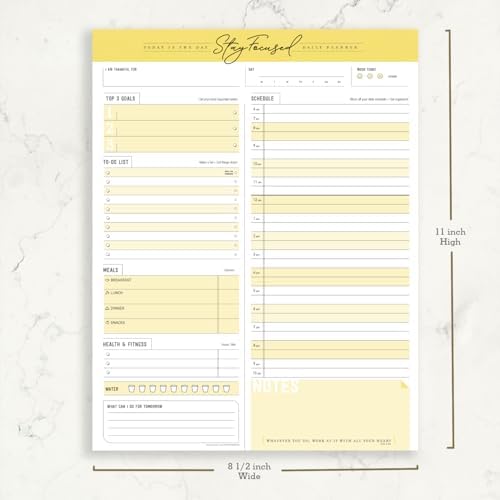 Daily Notepad Planner To Do Schedule - Stay Focused 50 Tear off Premium Made USA (Yellow Mango)