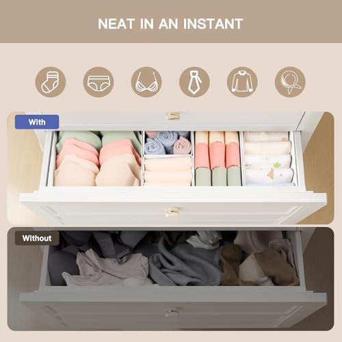 Criusia Drawer Organizer Clothes, 10 Pack Dresser Organizer for Baby Clothes, Underwear, Sock- Foldable Closet Organization and Storage Dividers Bins for Nursery, Bedroom (White)