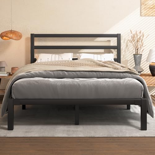 Full Metal Platform Bed Frame with Headboard, Stable & Noiseless, Black