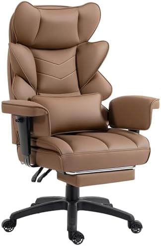 Office Chair,Executive Ergonomic Office Chair with Pocket Spring Cushion, High Back Computer Gaming Chair with Adjustable Armrests, Lumbar Support, Footrest, Executive Chair - Brown PU Leather