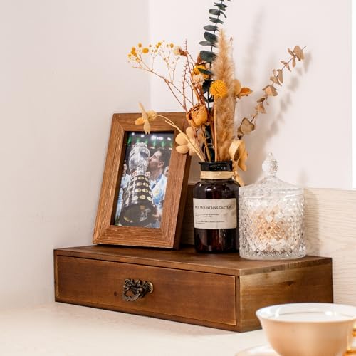 Desk Organizer with Drawers Light Brown Vintage Wood Desktop Storage Box