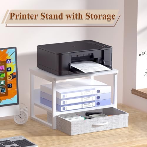 MARTY Desktop Printer Stand with Storage Drawer, Printer Riser for Desk