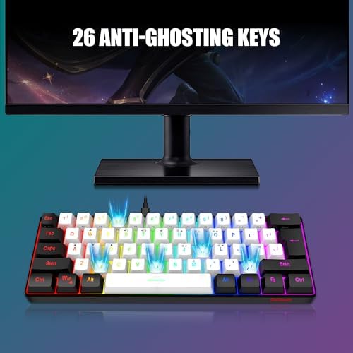 RedThunder 60% Gaming Keyboard and Mouse Combo, Ultra-Compact 61-Key RGB Backlit Mini Keyboard, Lightweight 7200 DPI Honeycomb Optical Mouse, RGB Wired Gaming Set for PC PS5 Xbox Gamer(White-Black)