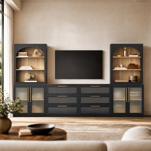 Set of 2 Accent Sideboard Cabinets, 62" Modular Credenza, Black