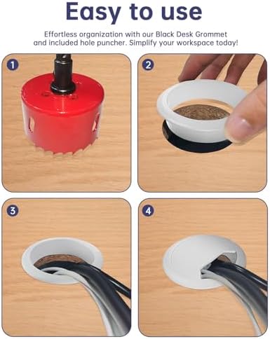 Desk Grommet 3-1/8 inch (80mm) 8 Pieces - White Desk Cable Grommet Desk Cable Hole Covers with Hole Saw for TV, Office, Wires Through Countertop and Home Table