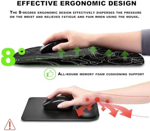 Ergonomic Mouse Pad with Massage Dot, Comfortable Computer Mouse Pad for Laptop, Wrist Rest Pain Relief, Non-Slip PU Base, Black, 12 x 8 in