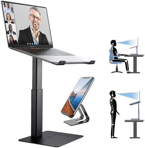 Laptop Stand for Desk, Ergonomic Sitting and Standing Laptop Riser for Notebook MacBook 11-17 Inches，DJ Laptop Stand Adjustable Height from 7-15 Inches Aluminum(Black)