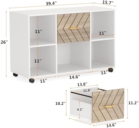 Tribesigns 2 Drawer File Cabinet, Large Mobile Lateral Filing Cabinet for Letter Size, Printer Stand with Storage Shelves and Rolling Wheels for Home Office (White)