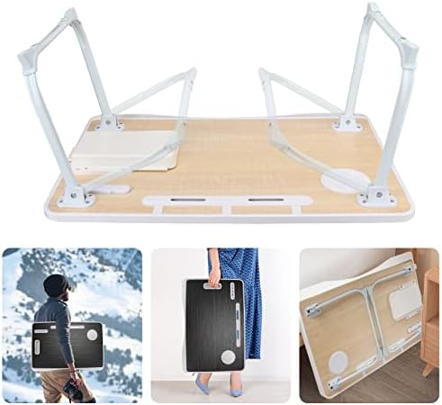 Laptop Bed Table, Laptop Desk for Bed, Foldable Laptop Bed Desk with USB Charge Port, Handle, Desktop Card Slot, Cup Slot, Side Drawer, Portable Laptop Table for Bed Eating Reading Working