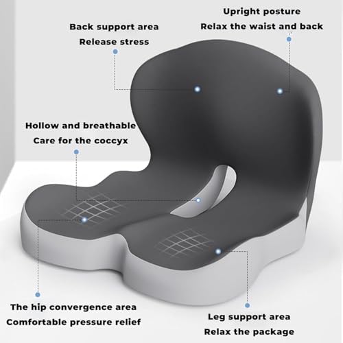 Orthopedic Cushion L-Shaped Memory Foam Seat Cushion, Ergonomic Office Chair Cushion with Lumbar Support for Desk, Car, Wheelchair (C-Blue)