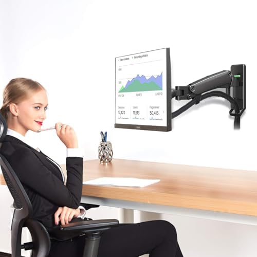 NB AV Mount F120 Monitor Arm, Wall Mount for 17-27" Flat/Curved Screens (15 lbs), VESA 75x75/100x100MM, Gas Spring, Swivel Tilt Adjustable