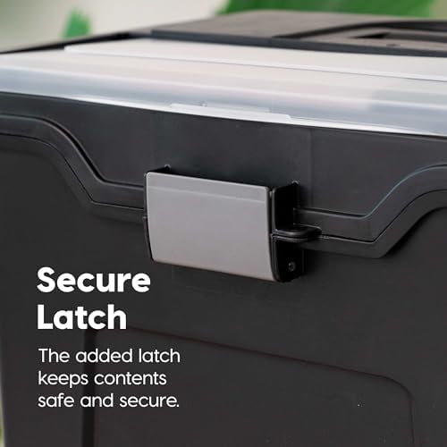 IRIS USA File Box Organizer with Lid, Letter File, Portable Handle, Black