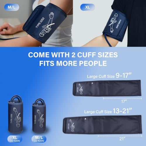 Blood Pressure Monitor,Automatic Upper Arm Blood Pressure Machine with 3x199 readout,5.4 inch LED Large Screen,Adjustable Two Cuff 9-17 inches or 13-21 inches, Black
