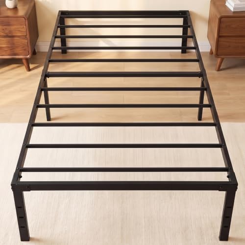 14" Twin Platform Bed Frame, No Box Spring Needed, Apartment, Black