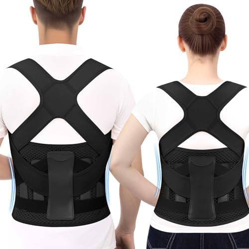 Back Brace Posture Corrector for Women and Men Upgraded Dynamic Traction Correction System Adjustable Shoulder Support Straightener Helps Reduce Upper Lower Back Pain Suitable for Hump Scoliosis Black Medium