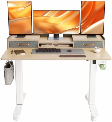 YDN Standing Desk with Drawers, Mobile Stand Up Desk 48 Inch, Natural