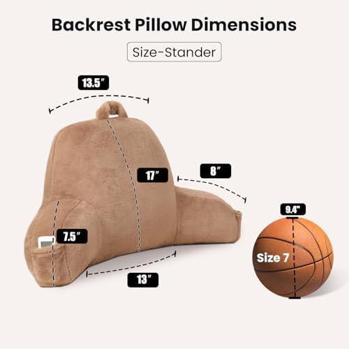 Soft Reading Pillow for Bed with Arms,Middle,Khaki,Faux Fur