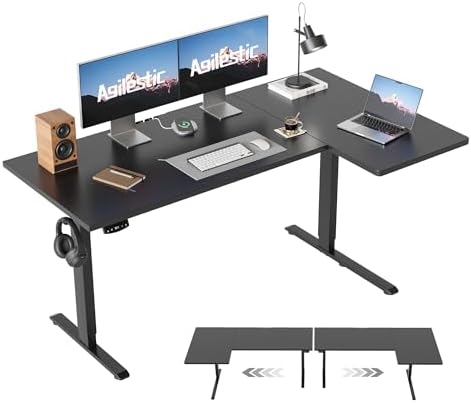Agilestic 55 * 28 Inch Reversible L Shaped Electric Standing Desk, Black