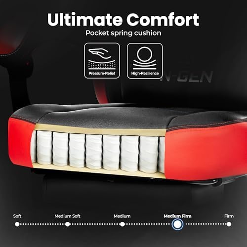 Gaming Chairs with Footrest, Big and Tall Gamer Chair with Headrest and Lumbar Support for Adults, Red