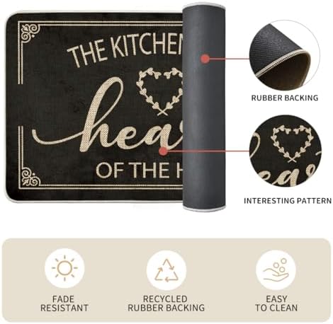 Artoid Mode Black Cooking Sets Kitchen Mats Set of 2, Seasonal The Kitchen is The Heart of The Home Holiday Party Low-Profile Floor Mat for Home Kitchen - 17x29 and 17x47 Inch