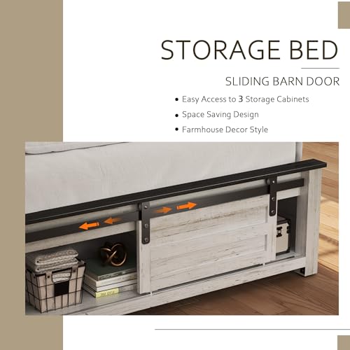 Queen Size Wooden Bed Frame with Headboard and Storage Footboard