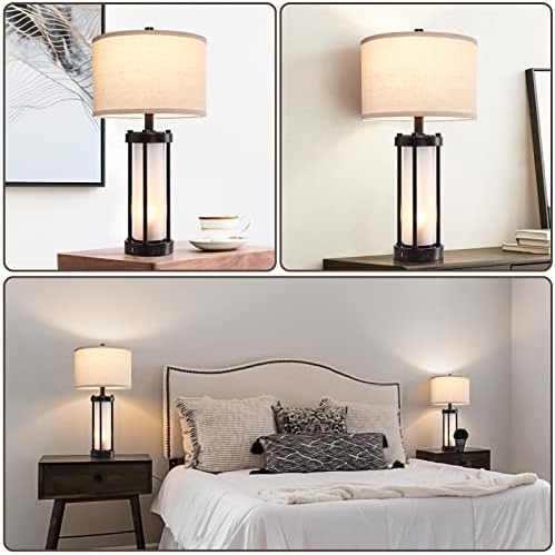 RORIA Set of 2 Modern Table Lamps for Living Room with 2 USB Ports, White Frosted Glass Nightlight for Bedroom, Contemporary Desk Lamps for Nightstand End Table Entryway, 4 Bulbs Included (Black)