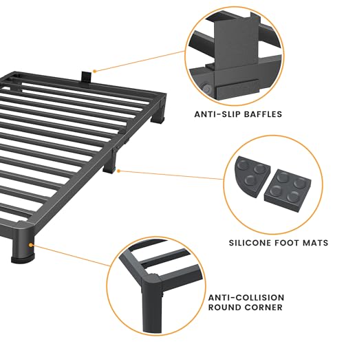 4 Inch Twin Bed Frame Low Profile with Rounded Legs, Easy Assembly
