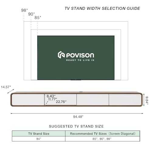 94" Fully Assembled Wood Floating TV Stand, Walnut and White
