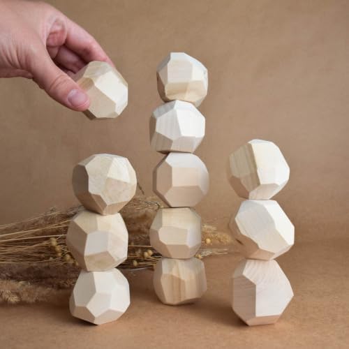 Wooden Balancing Stones Board Game Solid Basswood Balancing Blocks, Handmade Sensory Stacking Rocks, Aesthetic Desk Decor, Unique Handcrafted Gift