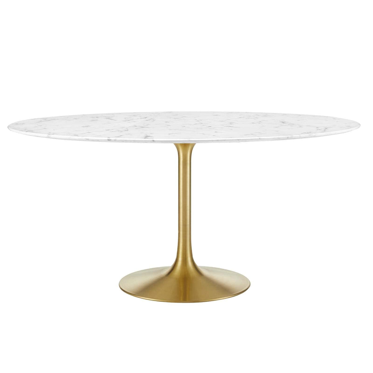 60" Mid-Century Dining Table with Round Artificial Marble Top in Gold White