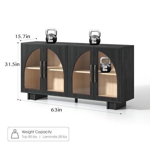 63” Sideboard Buffet Cabinet with Storage for Dining Room,Black
