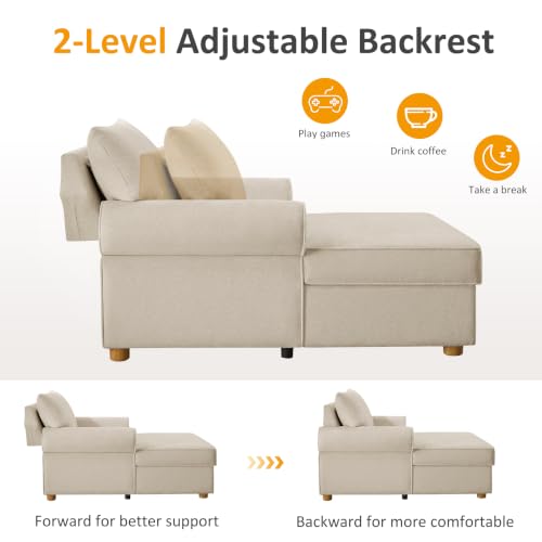 63.78" Oversized Chaise Lounge Chair with Storage, Chenille Beige