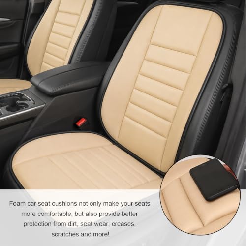 Car Seat Cushion, 1.2" Thick Comfort Memory Foam Auto Seat Pad with Non Slip Bottom, Breathable Driver Seats Pillow Pressure Relief Chair Cushion for Vehicle Office Home (Beige with Backrest)