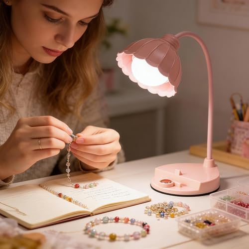 Bedside Table Lamp Gooseneck Dimmable Non-Glare Cute