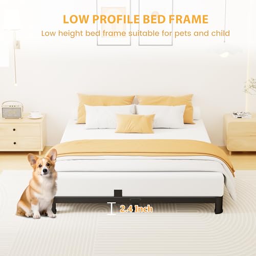 4 Inch Full Bed Frame Low Profile with Rounded Legs, Easy Assembly